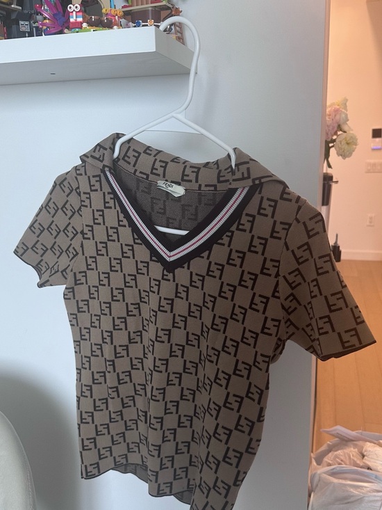 Fendi Tops - Vintage Fendi Brown Monogram Knit Polo with Contrast Trim